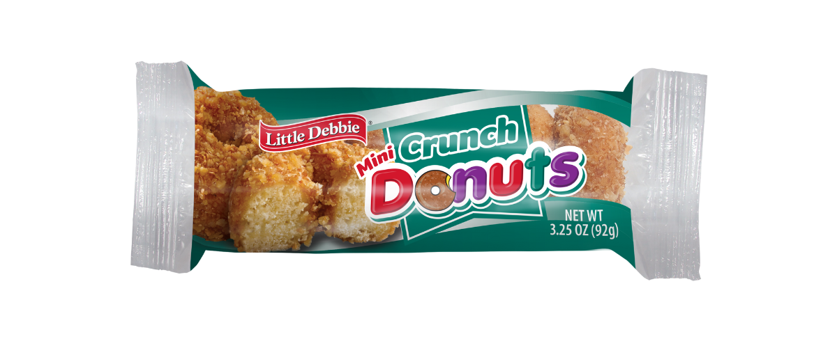 A package of crunch donuts on a white background.