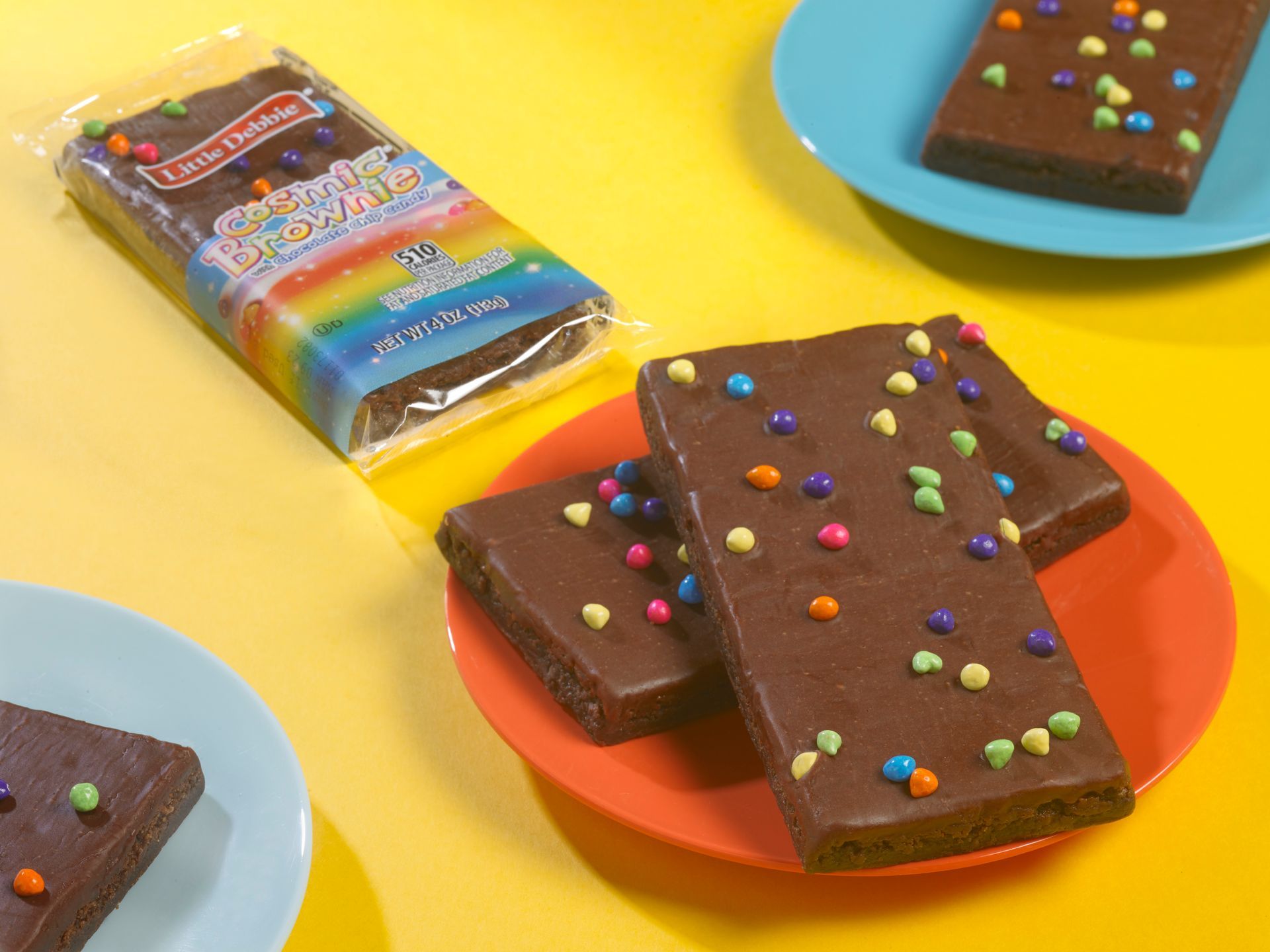 A package of rainbow brownies sits on a table