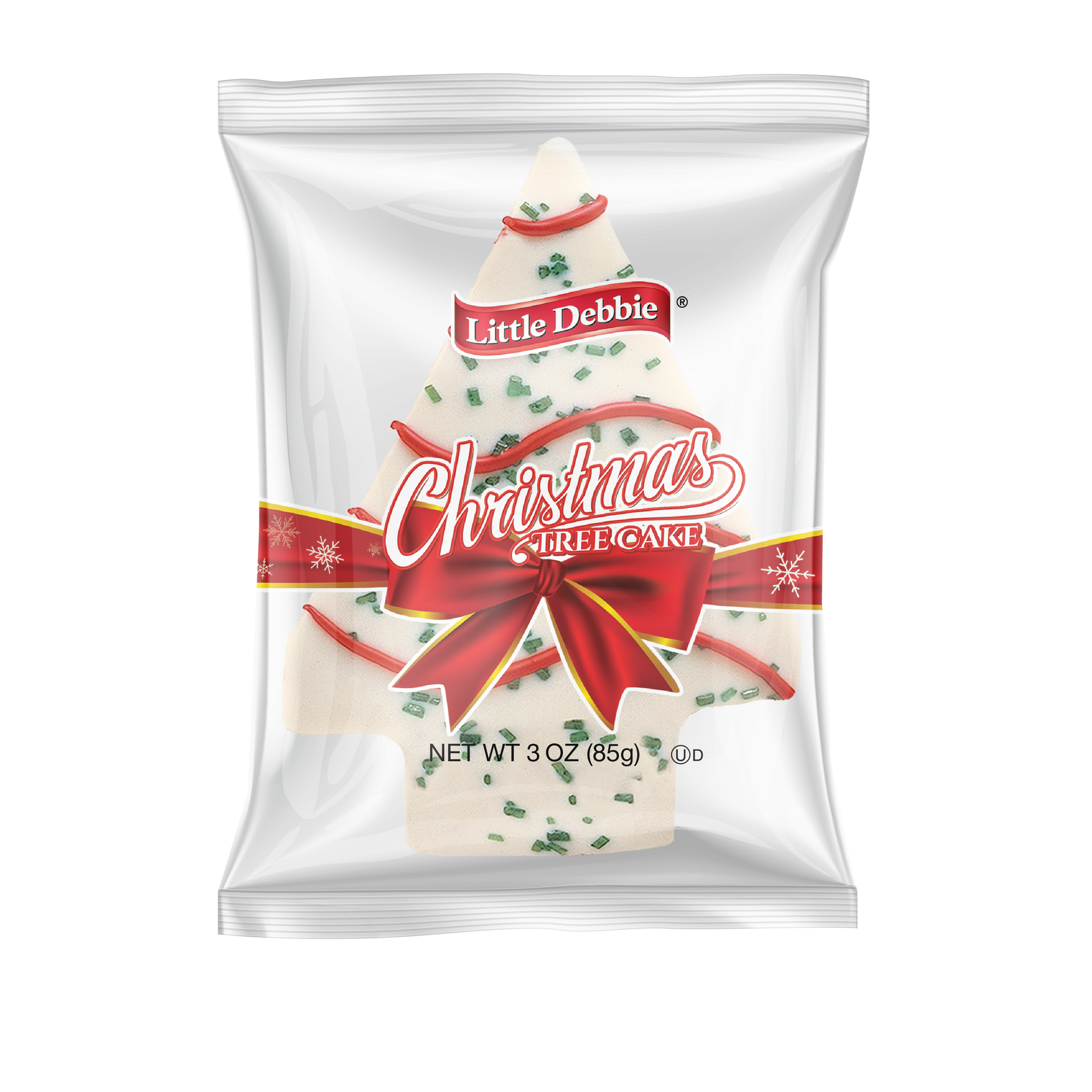 a single serve christmas tree cake in a wrapper