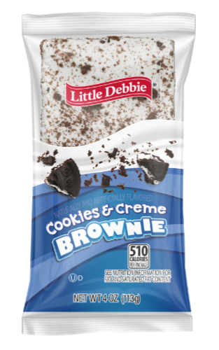 A bag of cookies and cream brownies on a white background.