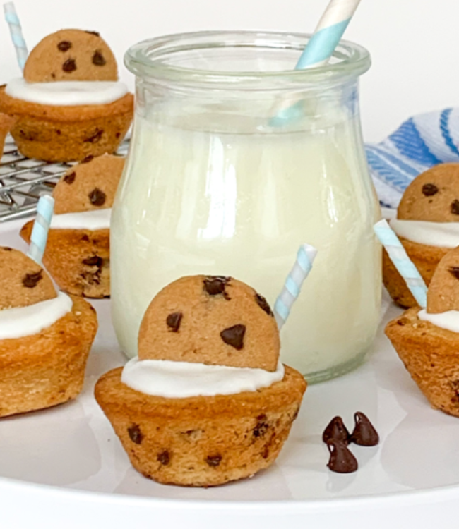 chocolate chip mini muffins topped with mini chocolate chip cookies
