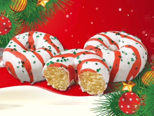 three mini christmas tree cake donuts