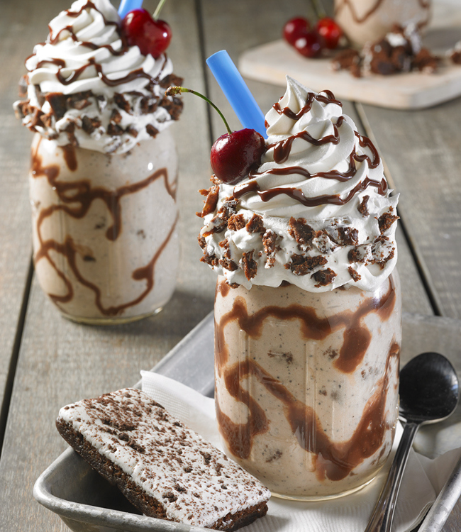 cookies and creme brownie milkshake topped with whipped creme