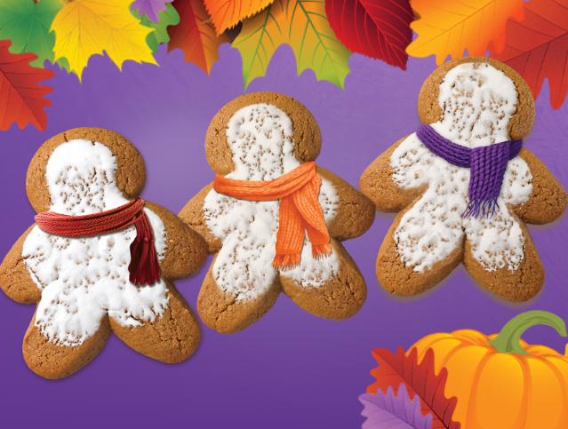 three fall gingerbread cookies