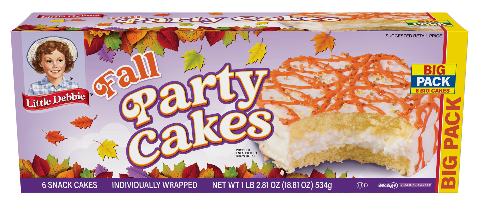 A box of fall party cakes with a pumpkin on it.