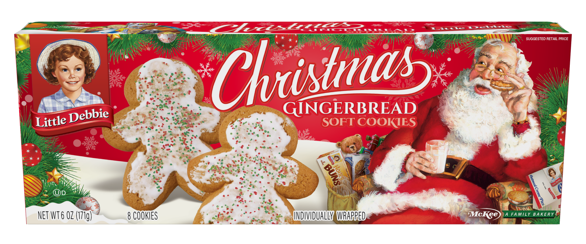 A box of christmas gingerbread soft cookies with santa on it.