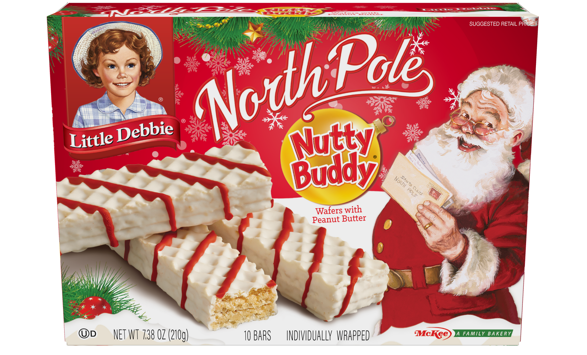 A box of north pole nutty buddy cakes with santa on the front