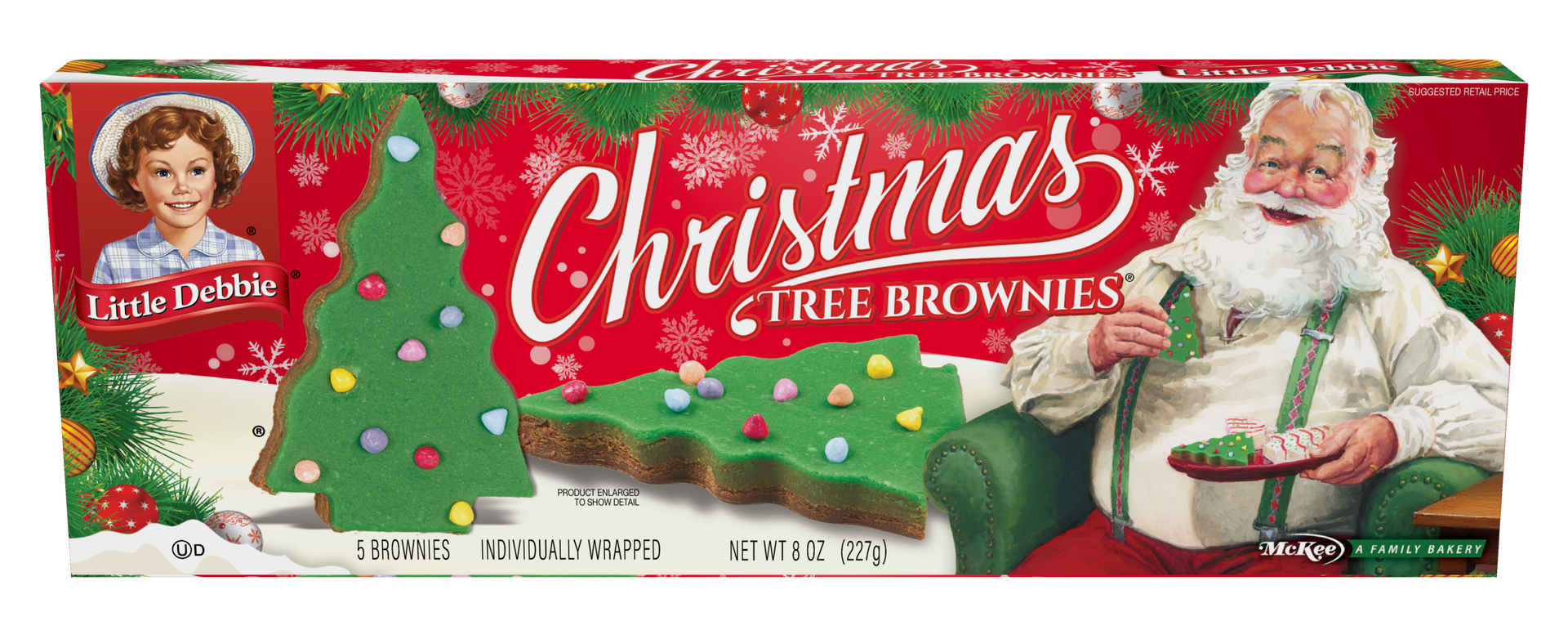 A box of christmas tree brownies with santa on the front.