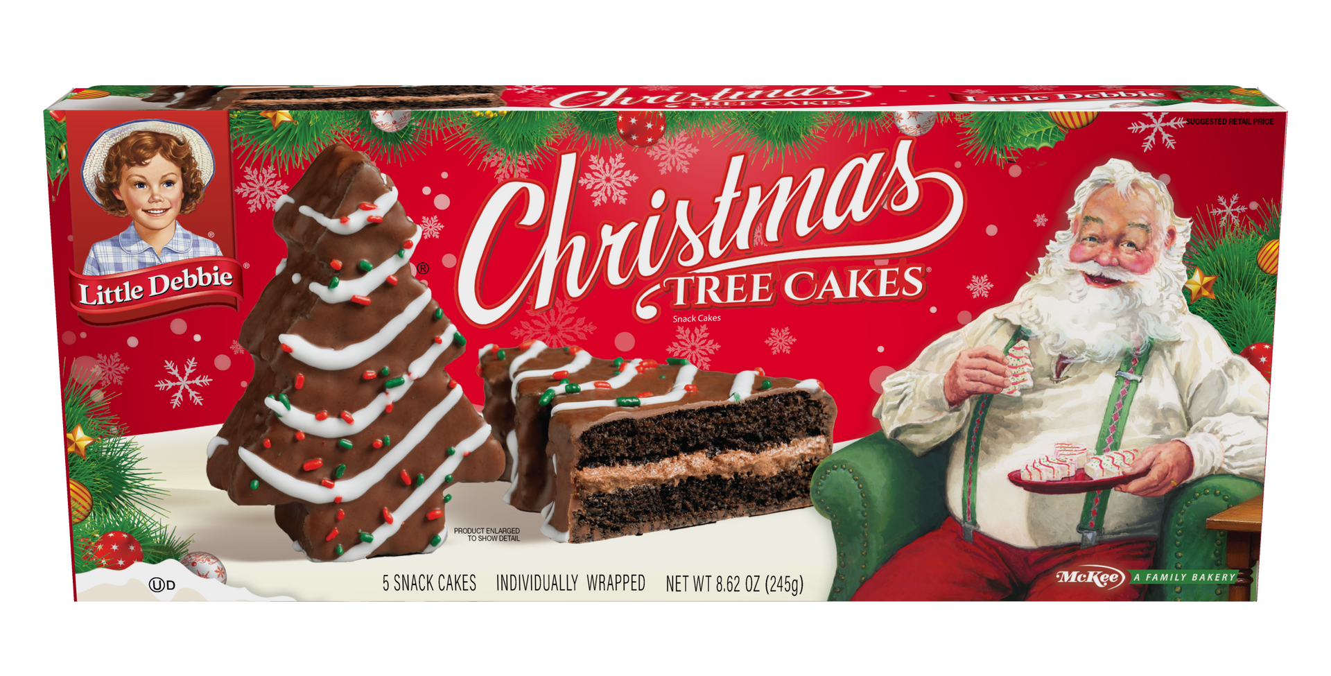 A box of christmas tree cakes with santa on it