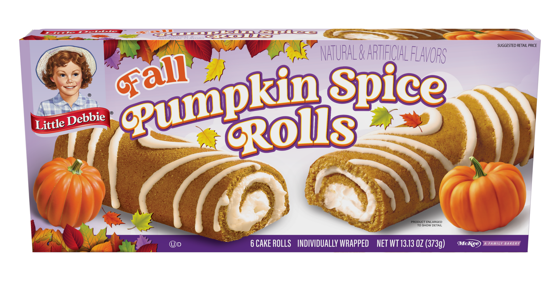 A box of pumpkin spice rolls on a white background.