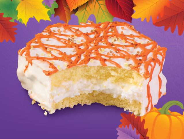 one single serve fall party cake missing a bite