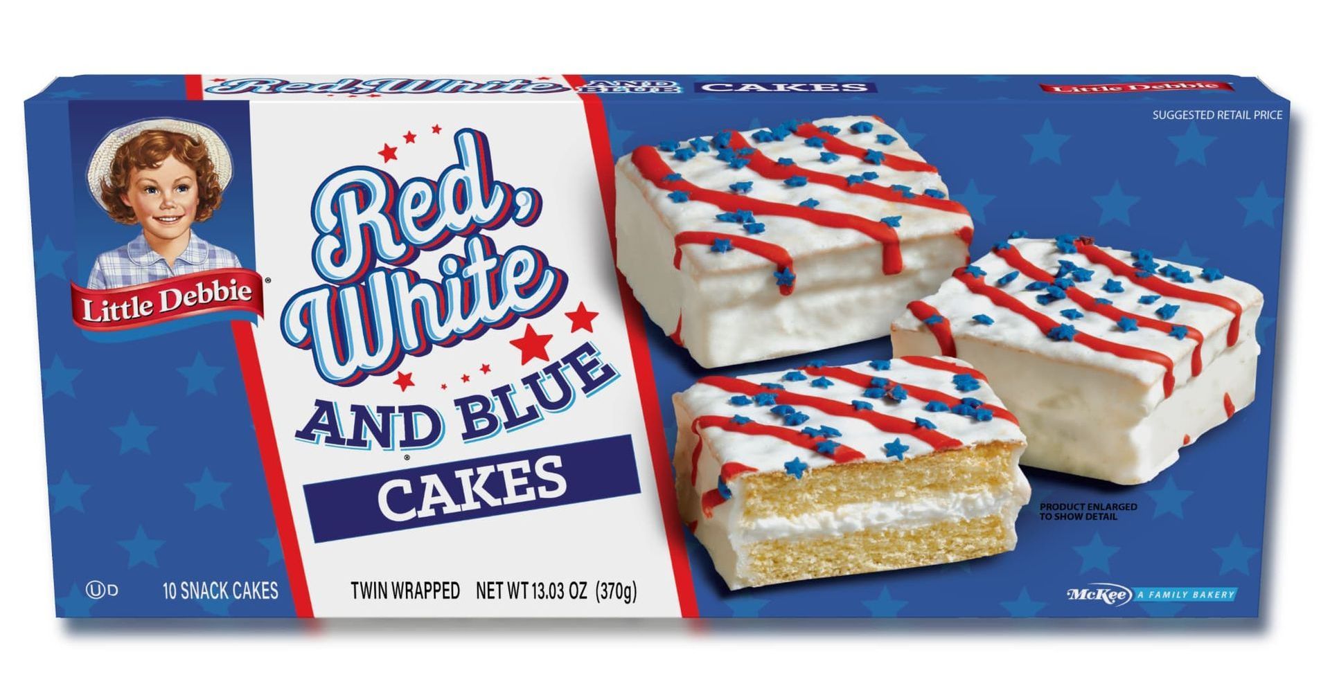 carton of red, white and blue cake