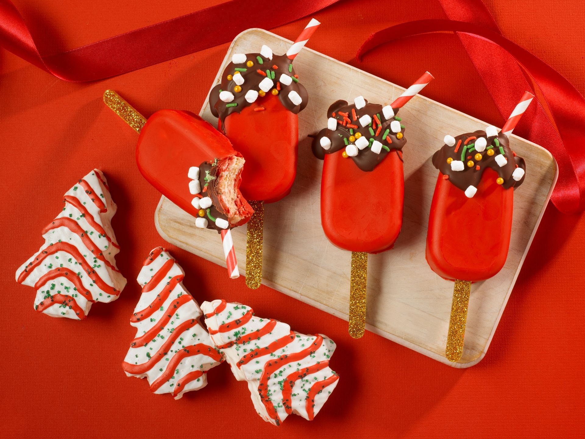christmas tree cake pops decorated as hot chocolate