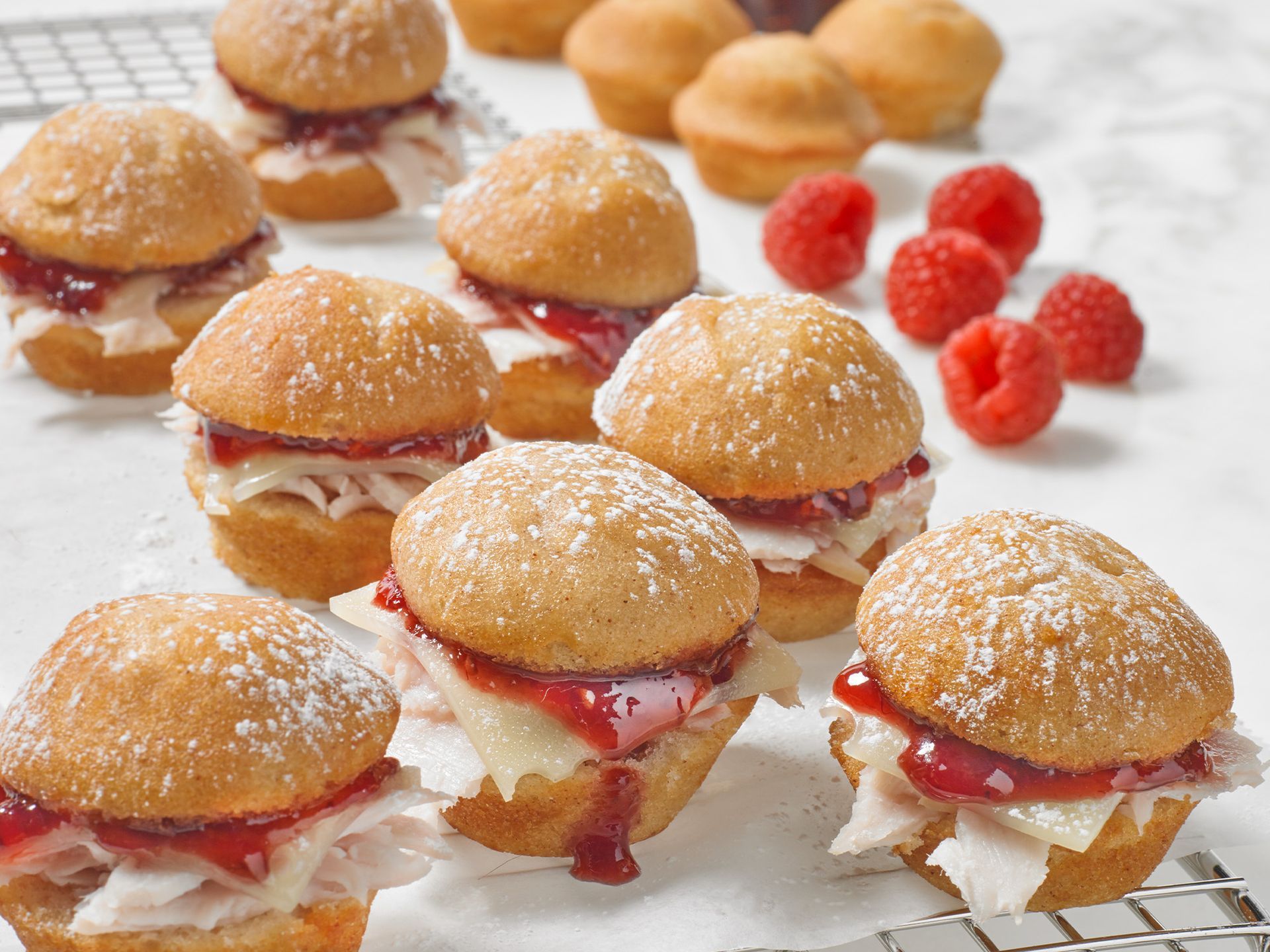 honey bun mini muffins as monte cristo sandwiches