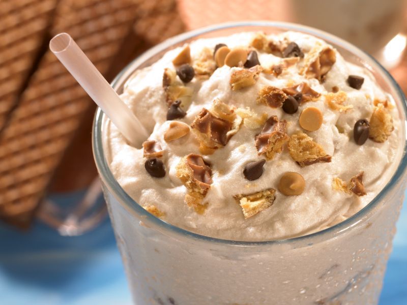 nutty buddy wafer bars mixed as a milkshake with crumbled wafer bar topping