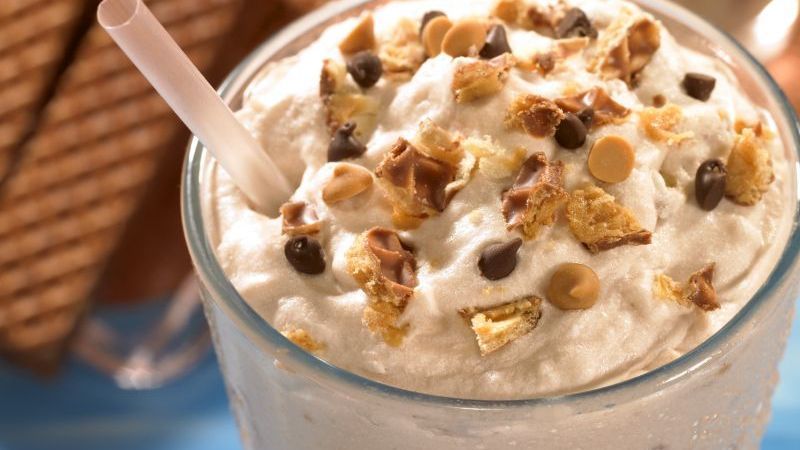 nutty buddy wafer bars mixed as a milkshake with crumbled wafer bar topping