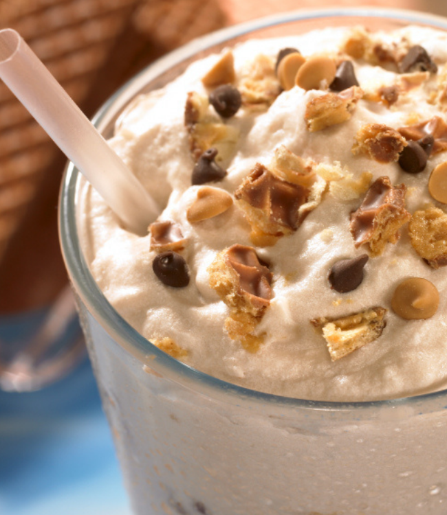 nutty buddy wafer bars mixed as a milkshake with crumbled wafer bar topping