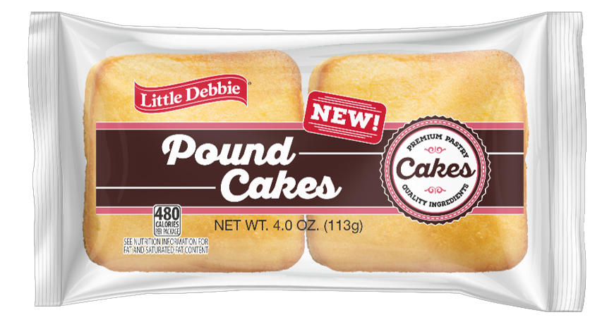 twin-wrapped pound cakes in wrapper