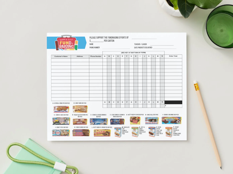 order sheet image for little debbie and sunbelt bakery fundraising