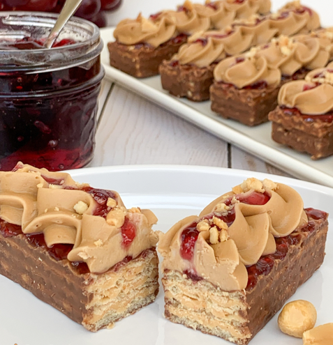 nutty buddy wafer bars topped with peanut butter and jelly