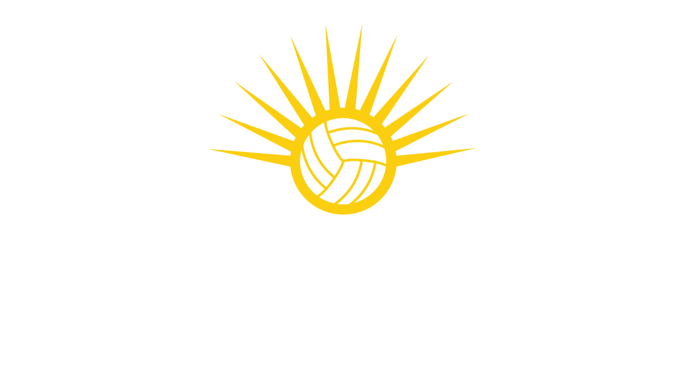 Yellow sunburst logo with a stylized striped sun at the center on a white background
