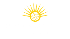Yellow sunburst logo with a stylized striped sun at the center on a white background