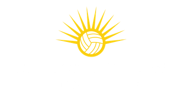 Yellow sunburst logo with a stylized striped sun at the center on a white background