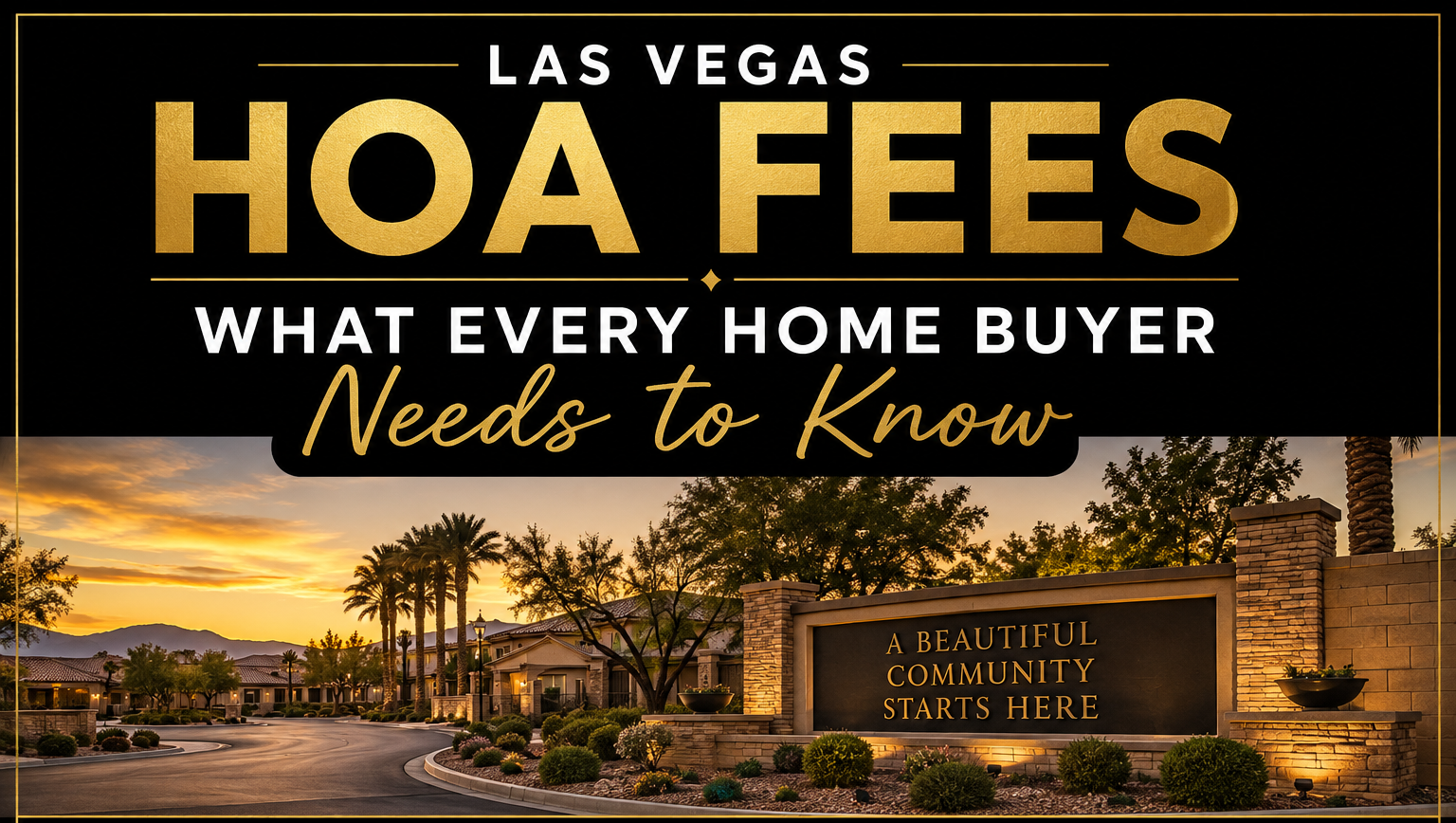 Las Vegas HOA community entrance with landscaped streets highlighting HOA fees and amenities. 