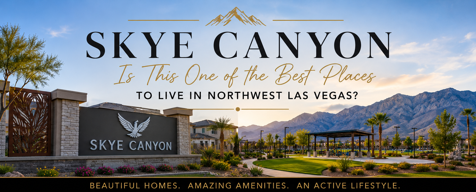 Skye Canyon master-planned community entrance in Northwest Las Vegas with mountain views.