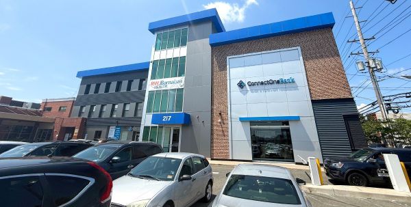 A modern bank building with the name 