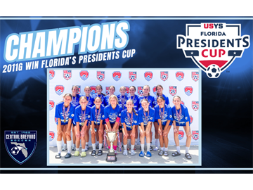 Champions team photo for 2016 Win Florida’s Presidents Cup, with trophy and event logos