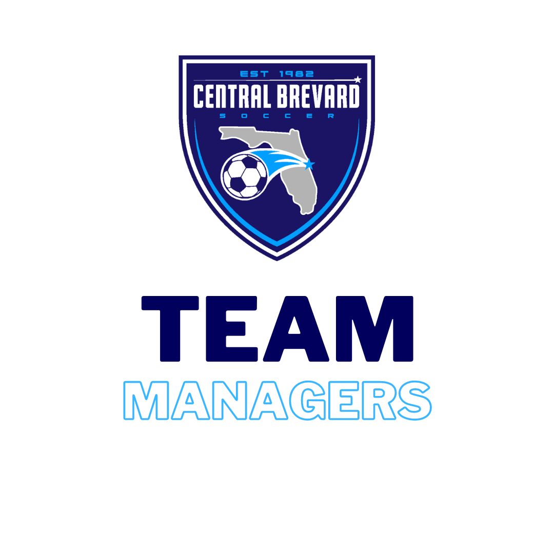 Central Brevard Team Managers logo with blue shield and soccer ball on white background