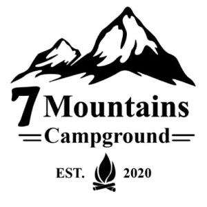 A black and white logo for 7 mountains campground