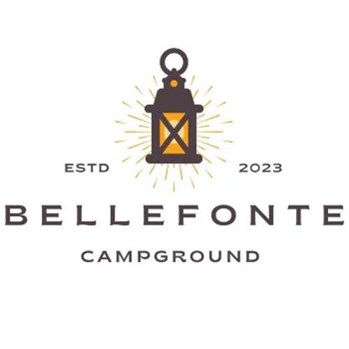 A logo for bellefonte campground with a lantern on a white background.