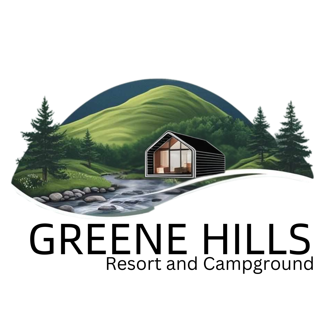 A logo for greene hills resort and campground