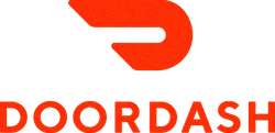 DoorDash logo with red icon and wordmark on white background