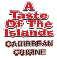 Logo reading &ldquo;A Taste of the Islands Caribbean Cuisine&rdquo; in red, black, and white text.