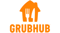 Grubhub logo: orange house with fork and knife above the word GRUBHUB