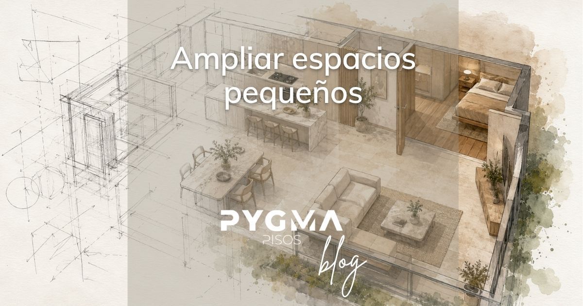 Diseño en plano de un espacio pequeño con materiales y disposición que amplían el espacio
