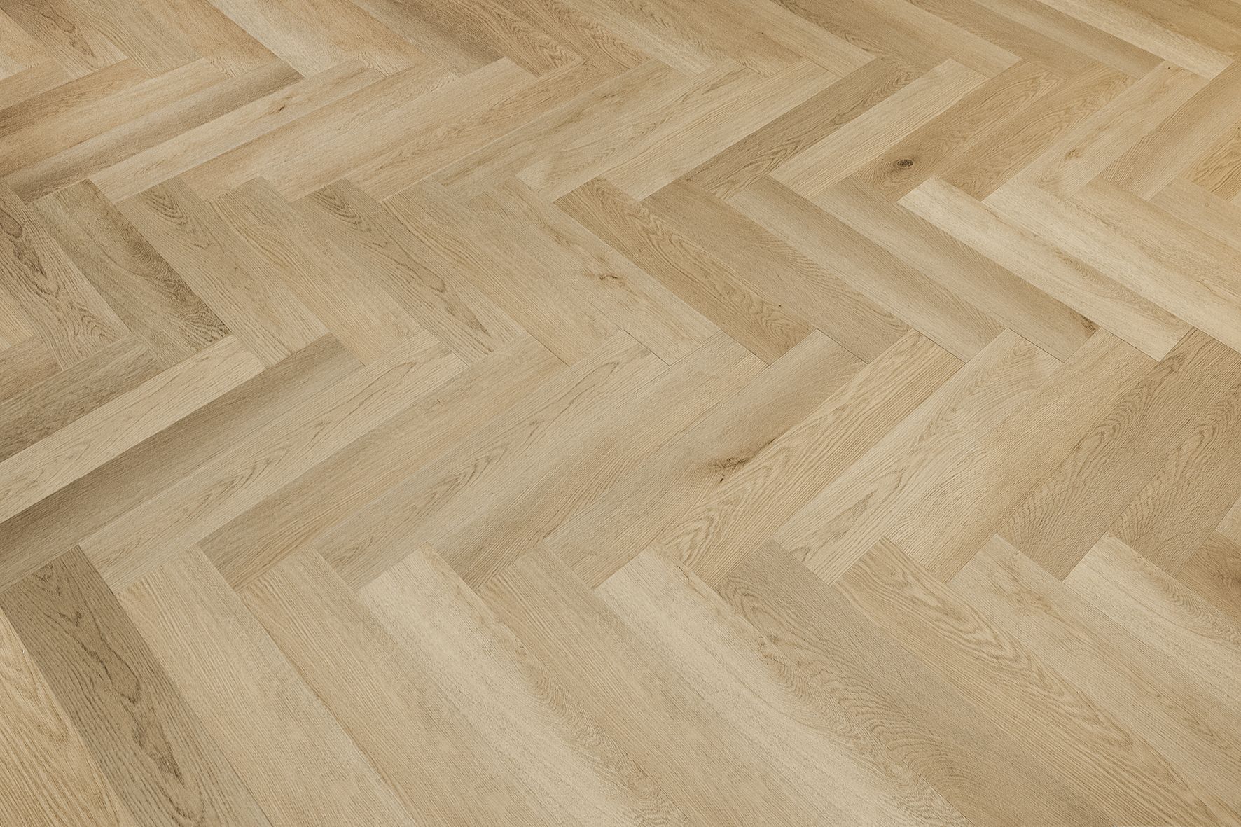 Suelo de madera clara con diseño de espiga y tablones diagonales.