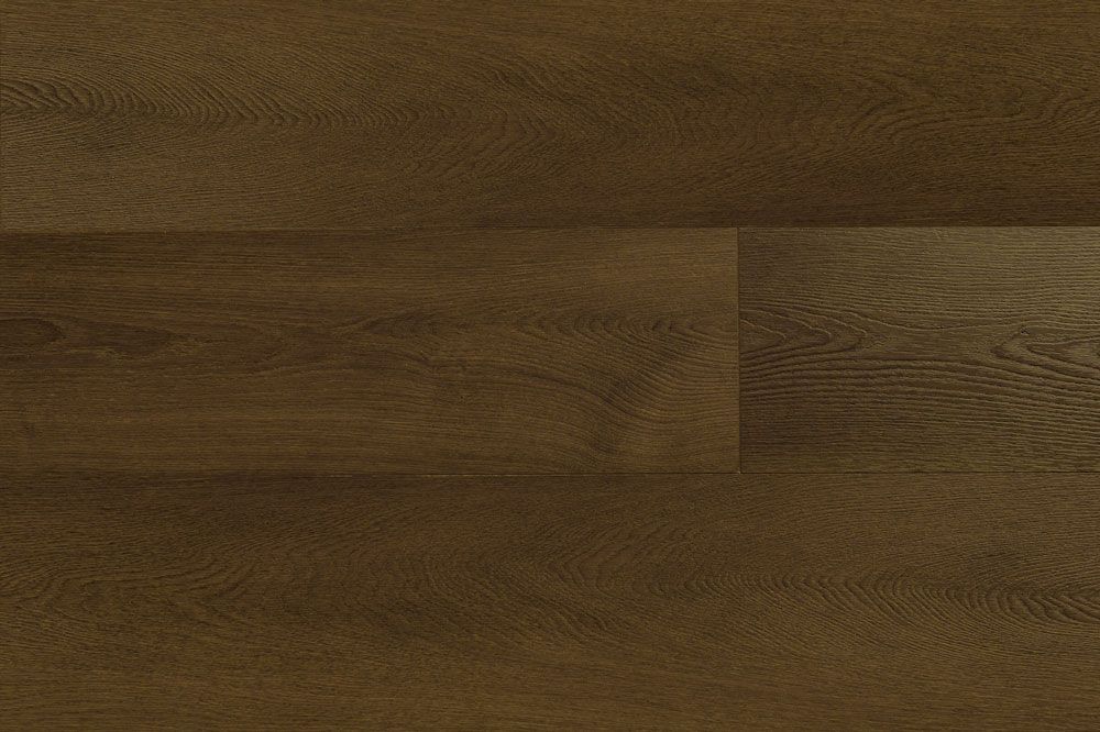 Superficie de la mesa con acabado de madera marrón y juntas de tablones visibles.