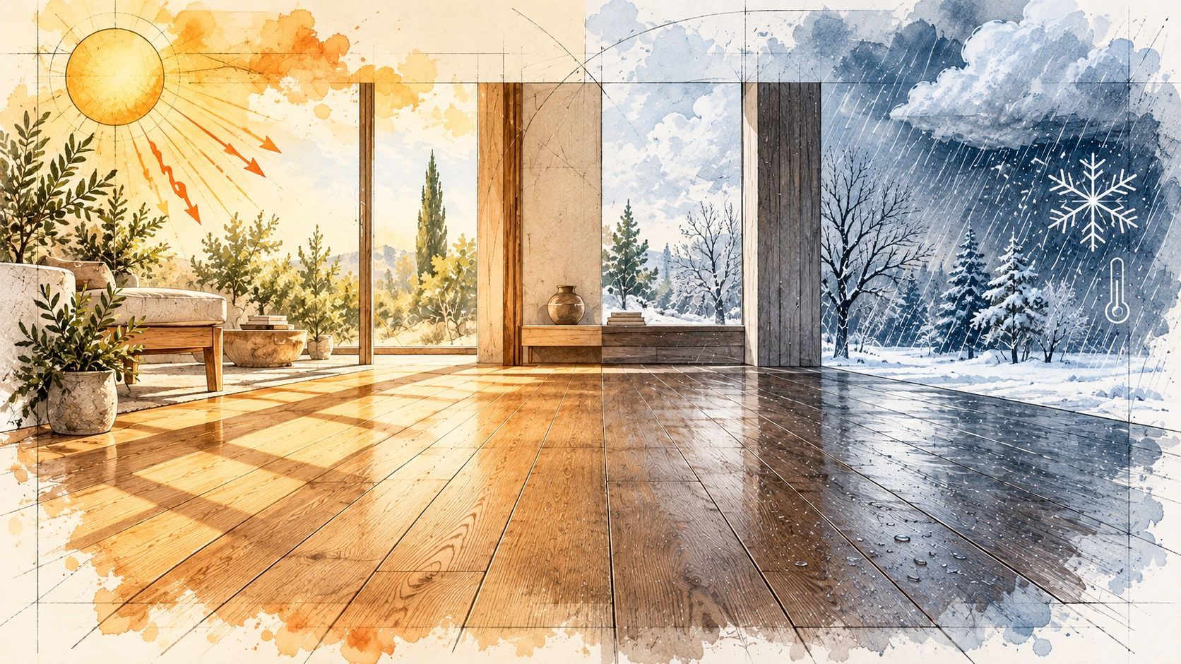 Los efectos del calor, frío y humedad o sequedad afectan suelos de madera y otros materiales. 