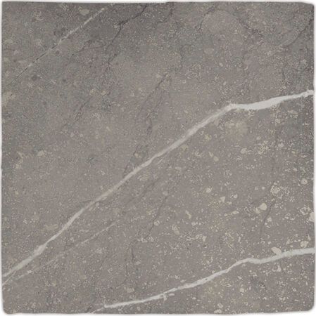 Baldosa de piedra gris con vetas blancas y textura moteada.