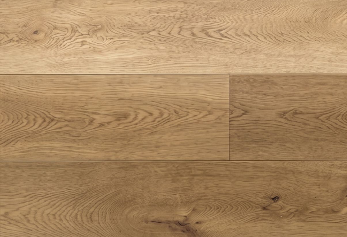 Suelo de madera clara con diseño de espiga y tablones diagonales.