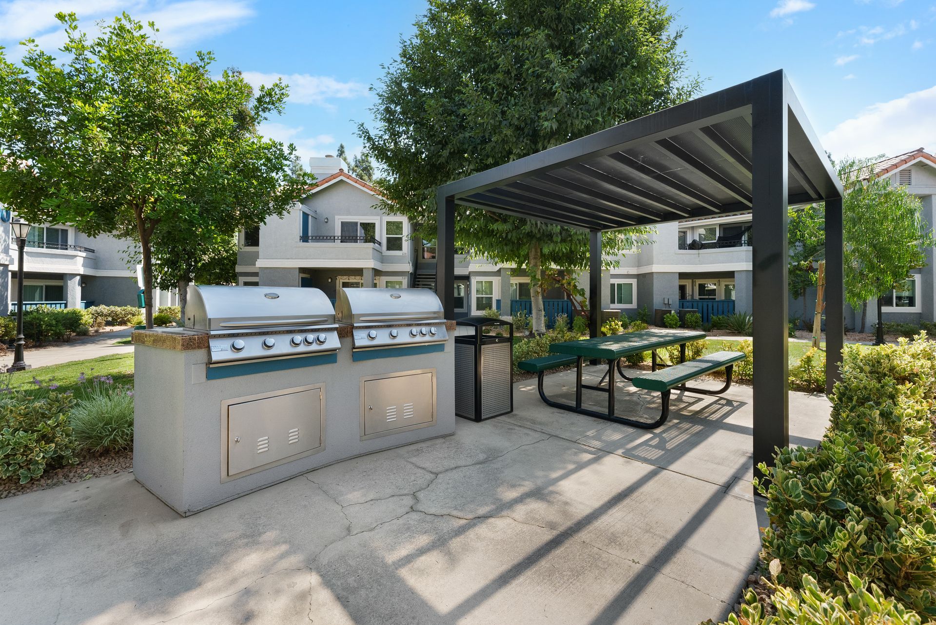 BBQ grills and picnic table