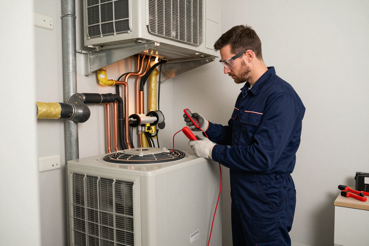 HVAC technician servicing a home system