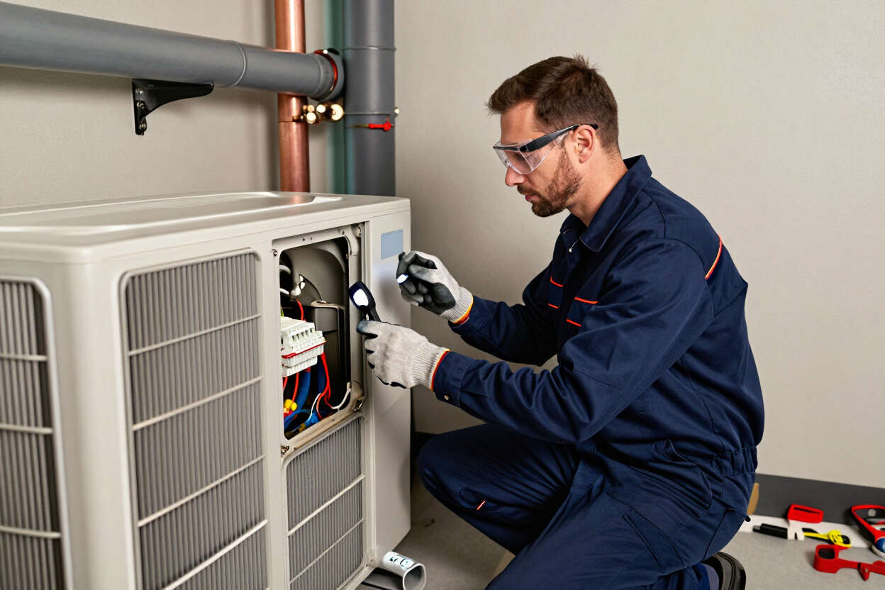 HVAC technician servicing a home system