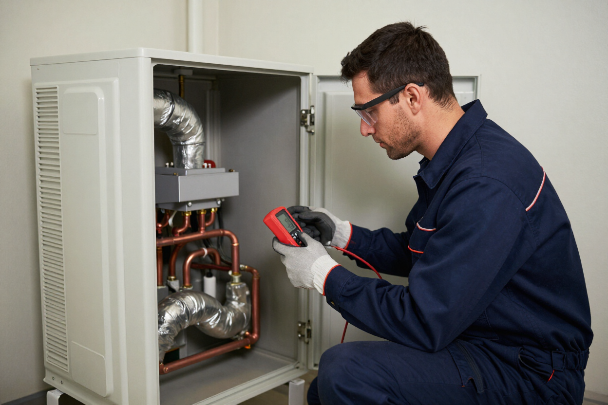 HVAC technician servicing a home system