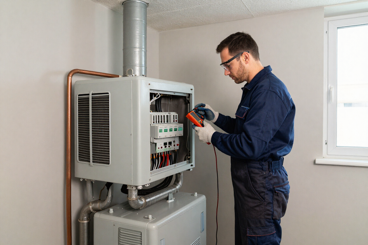 HVAC technician servicing a home system
