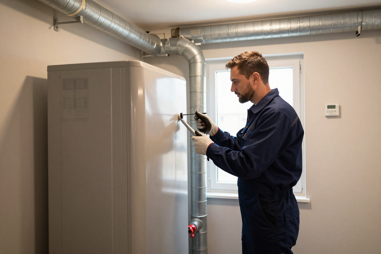 HVAC technician servicing a home system